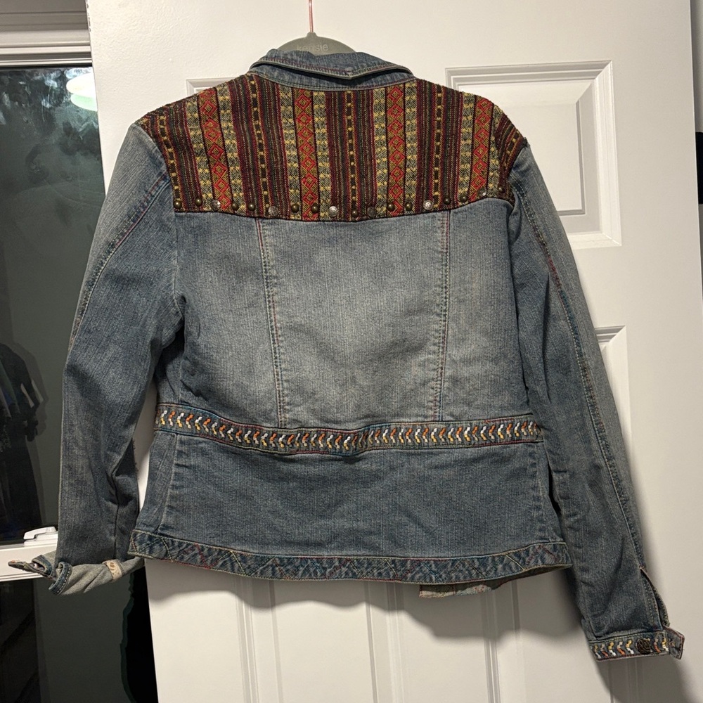 Bohemian Denim Jacket with Earthy Tones